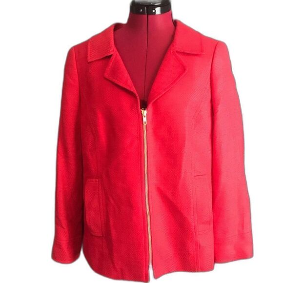 Eccoci Blazer Women’s Size 8 Red 100% Silk Long Sleeve Zipper Closure Pockets - Picture 1 of 10